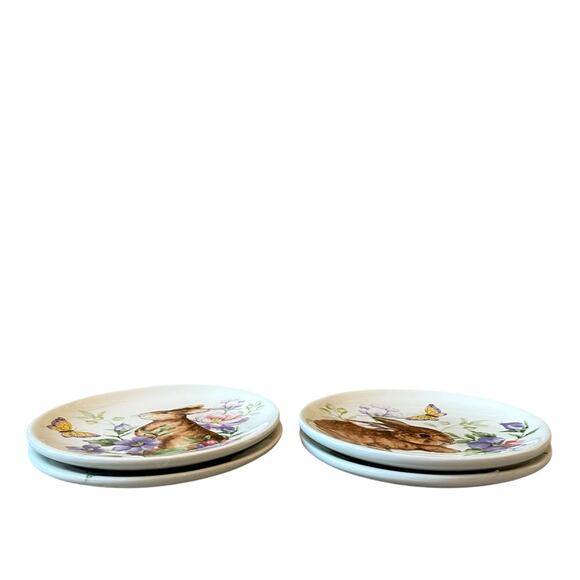 MAXCERA Spring Easter Bunny Rabbit Appetizer Dessert Plates 6" Floral Set 4 NEW - Picture 10 of 16